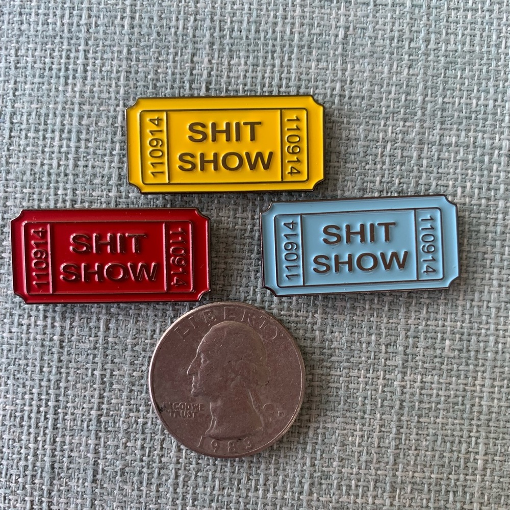 Enamel 'SHIT SHOW' Ticket Brooch Pin - Yellow